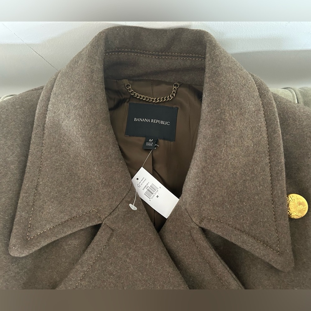 Banana Republic Cian Melton Great Coat M Olive Green NWT Gold Buttons Wool Blend - Picture 9 of 15